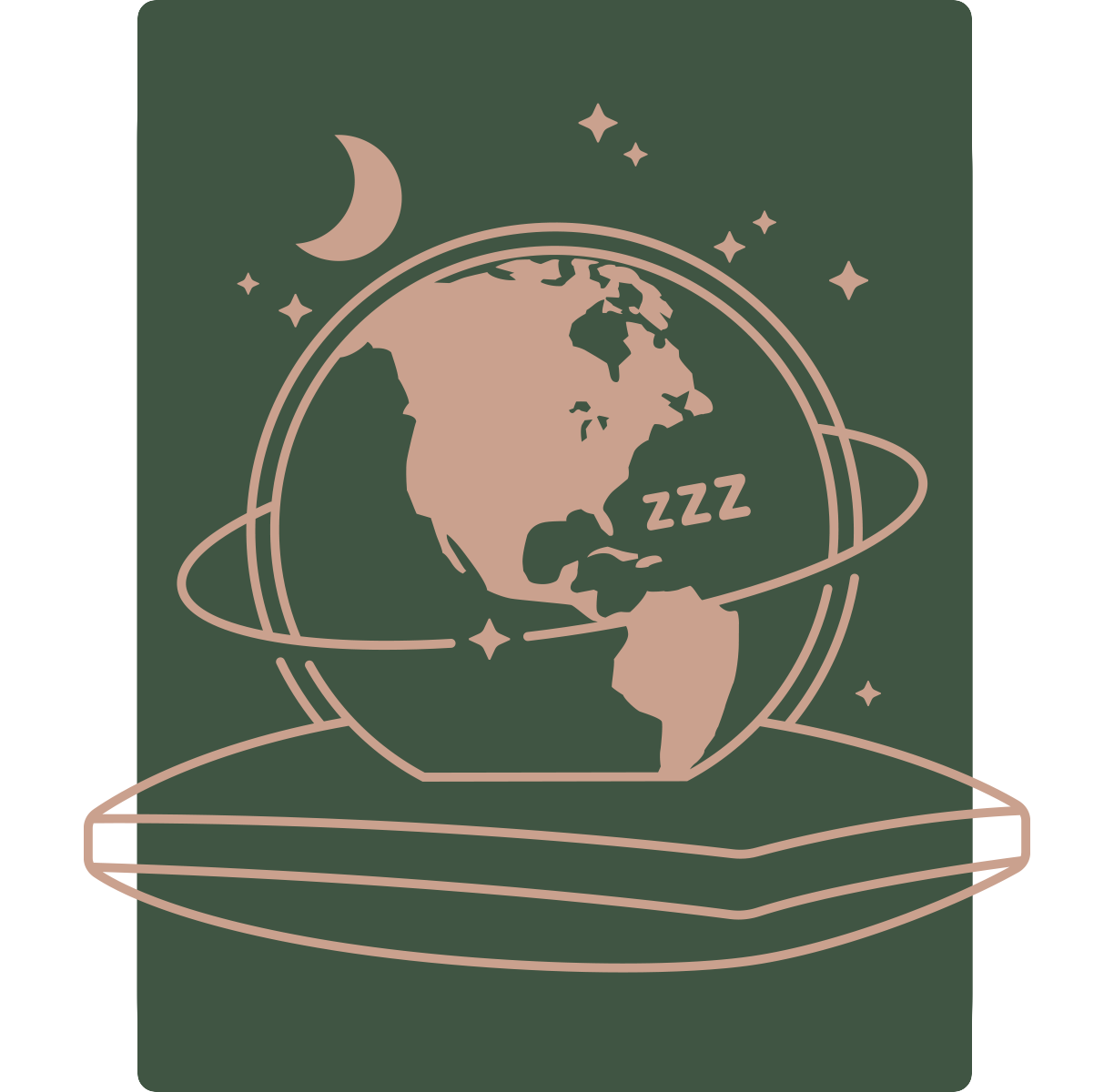Illustration of world globe resting on pillow at night