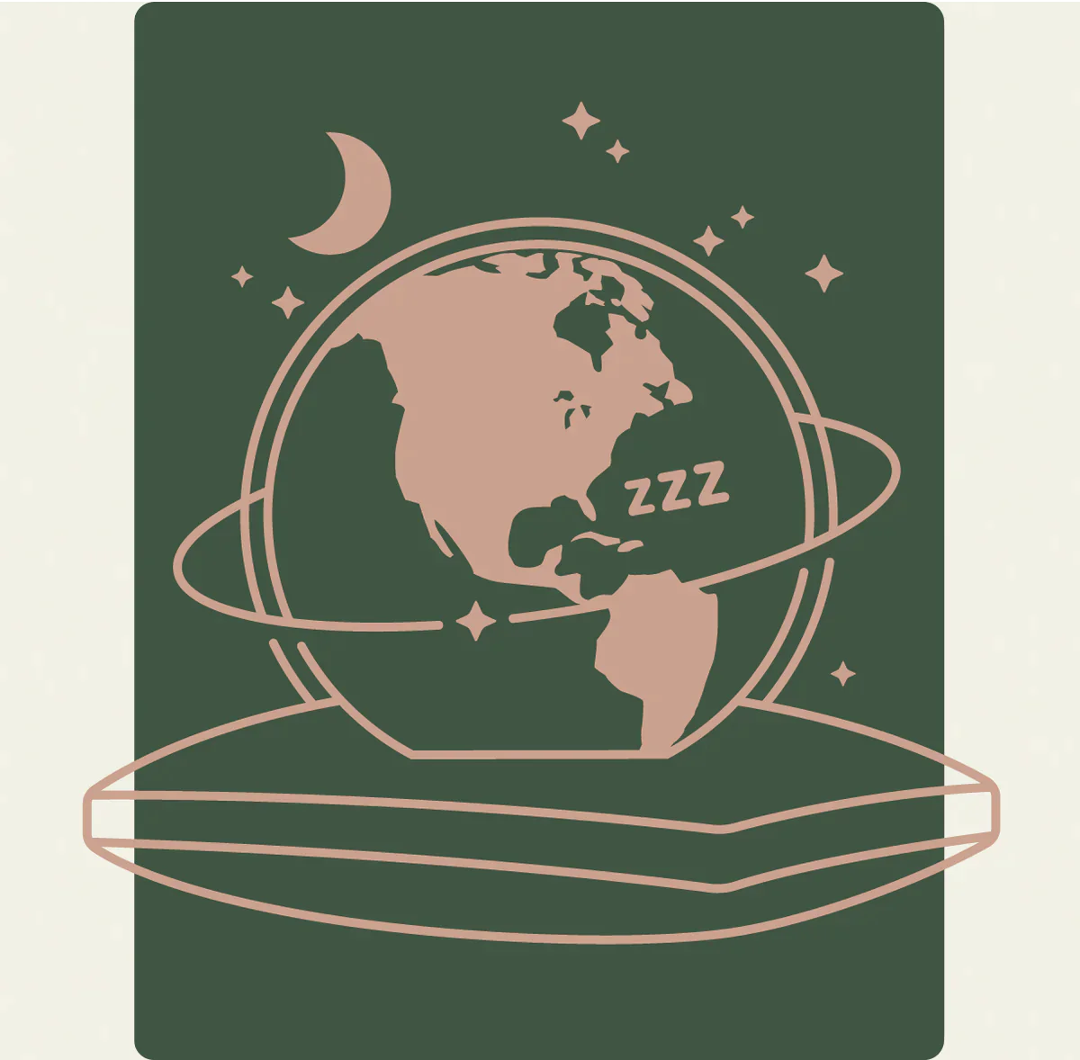 Illustration of world globe resting on pillow at night